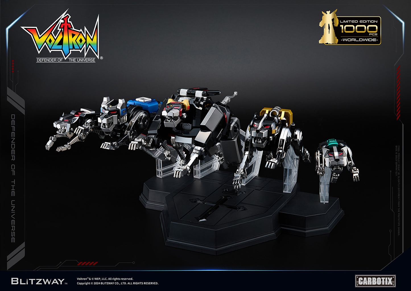 Defender of the Universe Carbotix Black Voltron Figure AND BASE by Blitzway