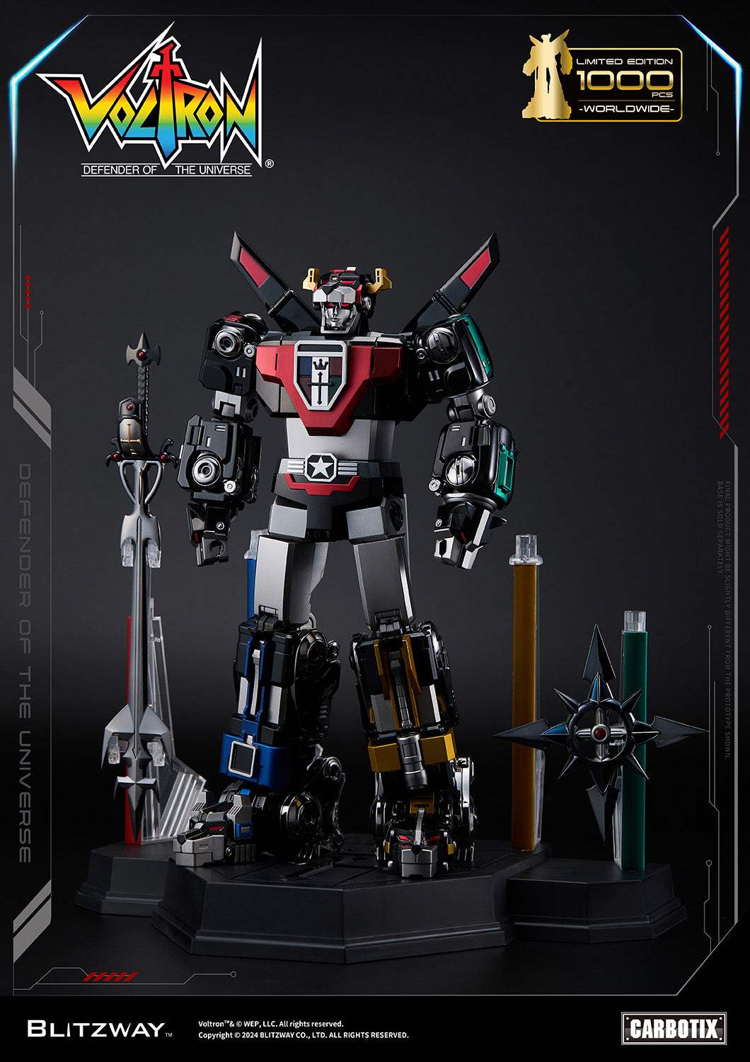 Defender of the Universe Carbotix Black Voltron Figure AND BASE by Blitzway